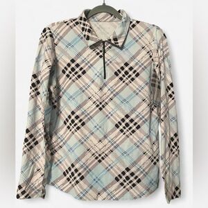 ICIKULS blue & black plaid gold tennis long sleeve
